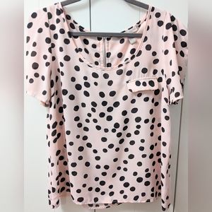 FOREVER 21 Contemporary, Pink and Black Blouse, Puff sleeve, Size Large.